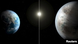 Yer və NASA-nın 2015-ci ildə aşkar etdiyi Kepler-452b planeti (sağda)